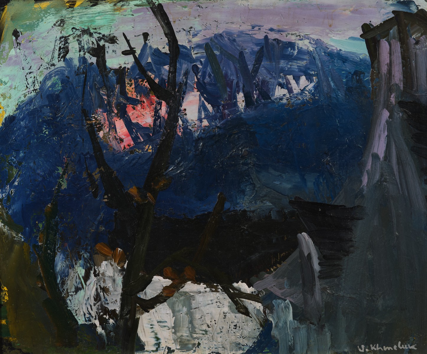 Paysage bleu à l'arbre